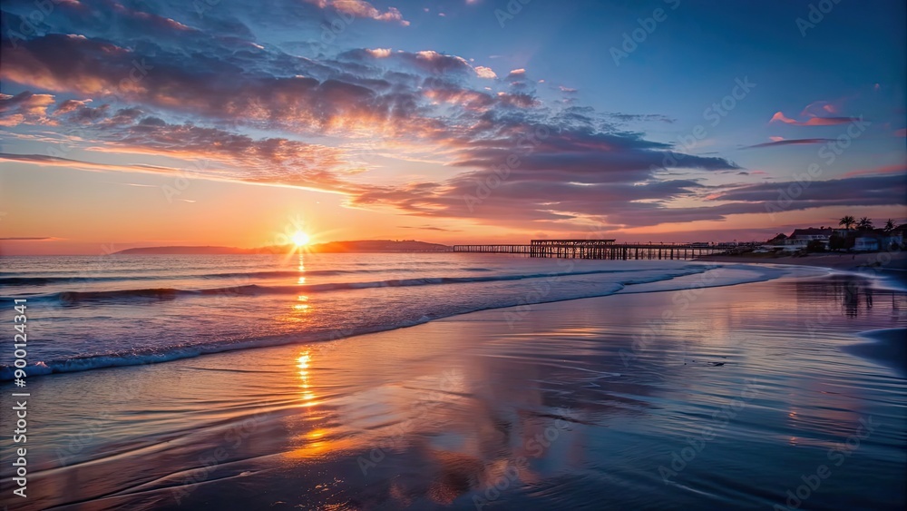 Sunrise over the peaceful shoreline of Pismo Beach, sunrise, Pismo Beach, ocean, horizon, peaceful, coastal, morning Sunrise over the peaceful shoreline of Pismo Beach, sunrise, Pismo Beach, ocean, horizon, peaceful, coastal, morning