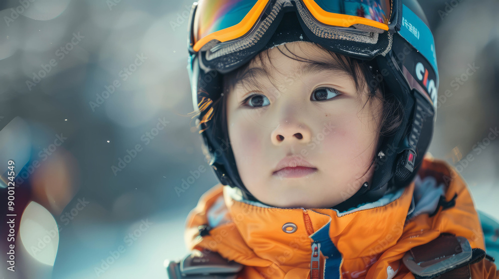 Clean background, high-quality image: 5-year-old Chinese boy skiing. AI generative. Clean background, high-quality image: 5-year-old Chinese boy skiing. AI generative.