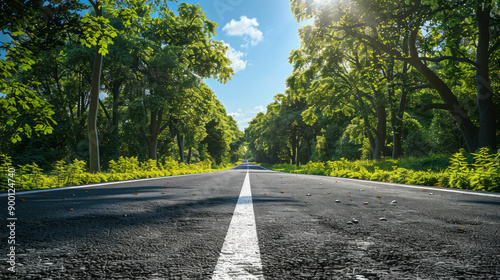 Clear blue sky over urban German street. AI generative. photo