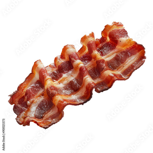 Freshly Cooked Bacon Strips Isolated on White Background photo