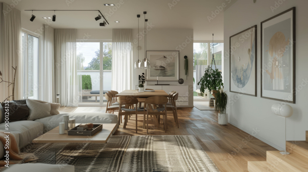 Split-level open-concept room with natural light, AI generative Split-level open-concept room with natural light, AI generative