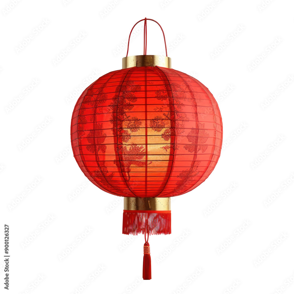 Fototapeta premium Vibrant Red Chinese Lantern with Floral Design