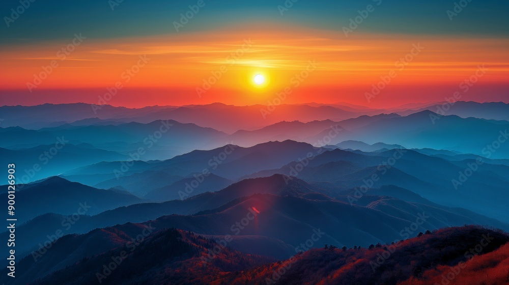 Sunset Over Mountain Peaks, Suitable for Nature and Inspirational Themes Sunset Over Mountain Peaks, Suitable for Nature and Inspirational Themes