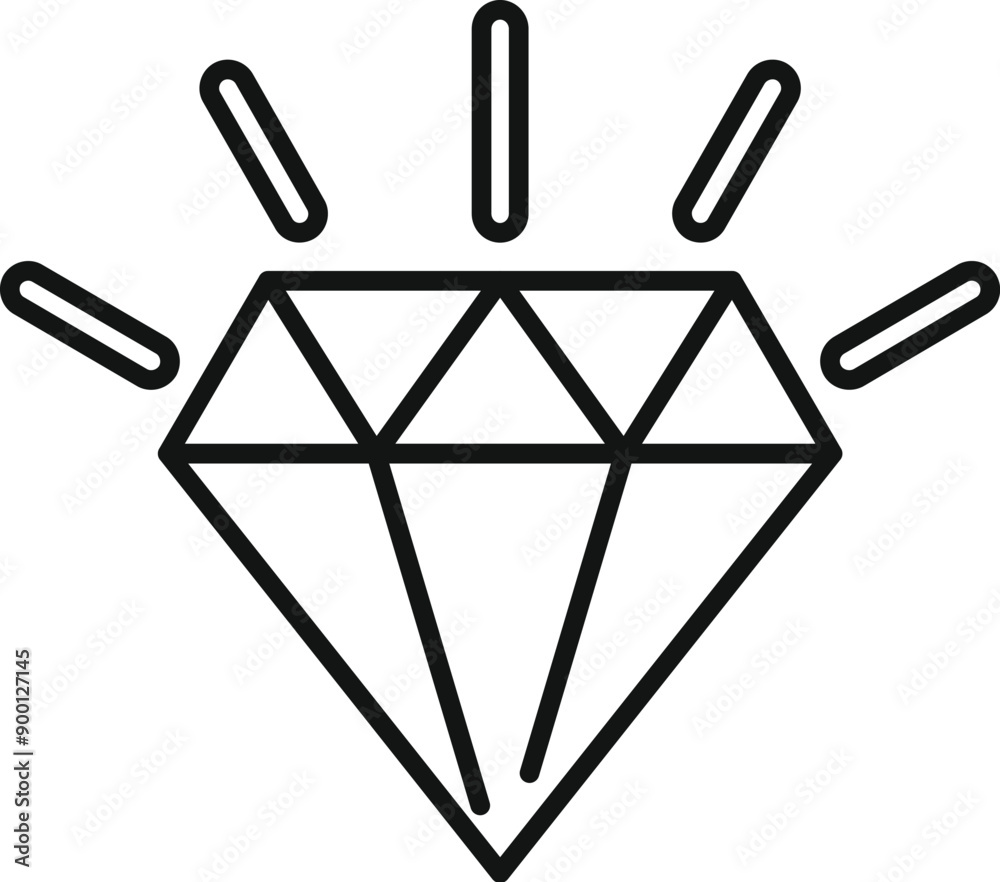 Line art drawing of a large shiny diamond shining brightly Line art drawing of a large shiny diamond shining brightly