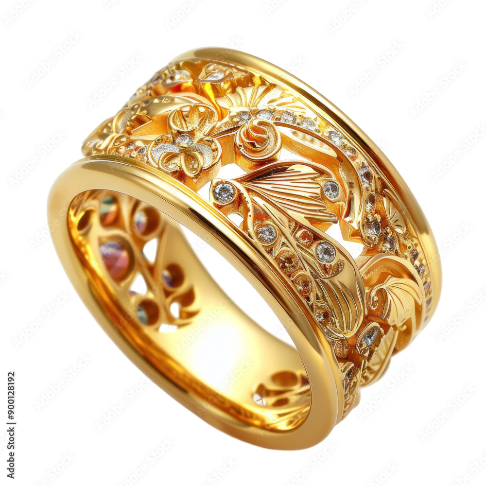 Elegant Ornate Gold Ring with Floral Design Elegant Ornate Gold Ring with Floral Design