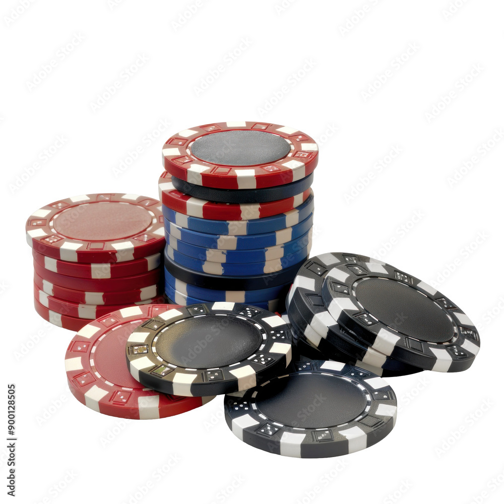 Colorful Poker Chips Stack on White Background Colorful Poker Chips Stack on White Background