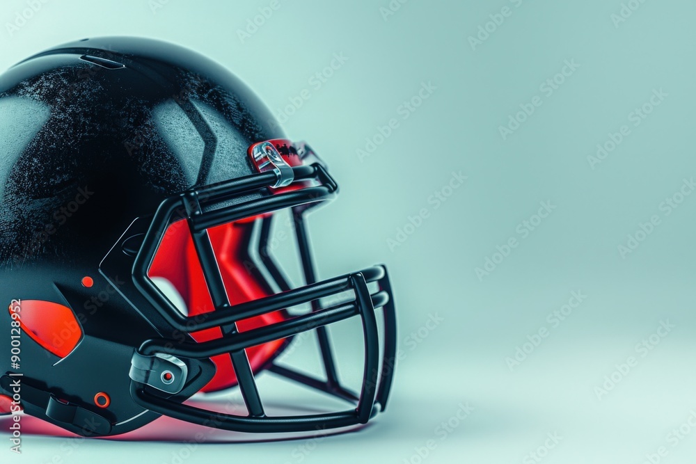 Fototapeta premium Stylish black football helmet with red accents, perfect for sports-themed designs and promotions.