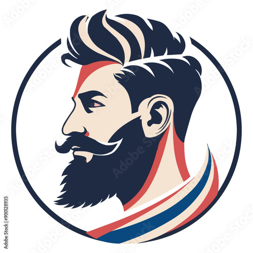 Bearded barber head logo in a stylish circle