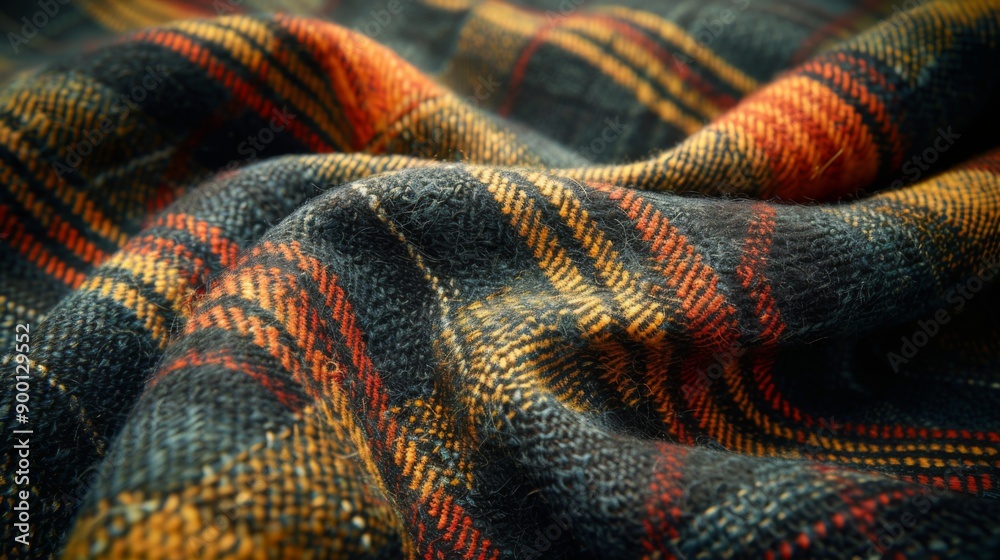 Plaid Wool Fabric : Classic plaid wool fabric in warm, traditional colors perfect for autumn themes Plaid Wool Fabric : Classic plaid wool fabric in warm, traditional colors perfect for autumn themes