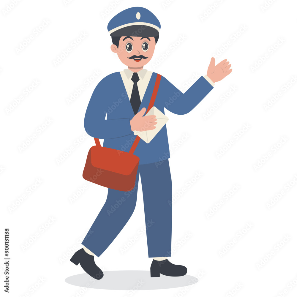 Cute Cartoon Postman Character Illustration on White Background. Cute Cartoon Postman Character Illustration on White Background.