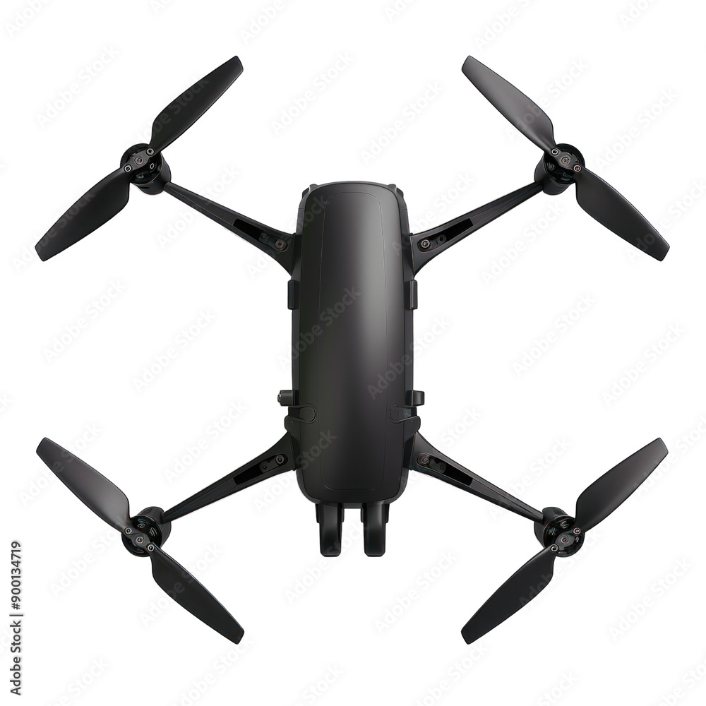 Aerial View of a Modern Drone with Black Propellers Aerial View of a Modern Drone with Black Propellers