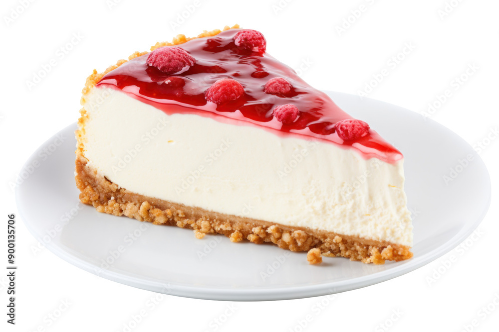 Delicious Raspberry Cheesecake Slice on White Plate Delicious Raspberry Cheesecake Slice on White Plate