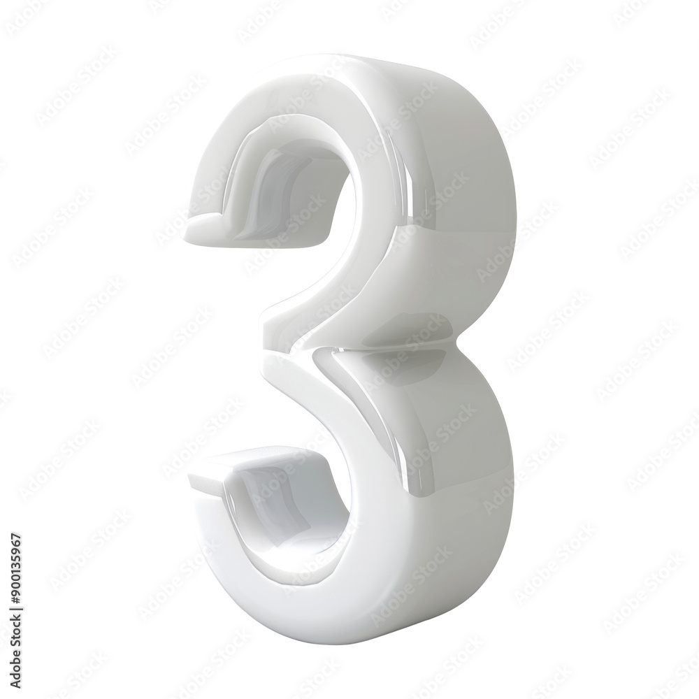 Futuristic White 3D Number Three Symbol on transparent Background Futuristic White 3D Number Three Symbol on transparent Background