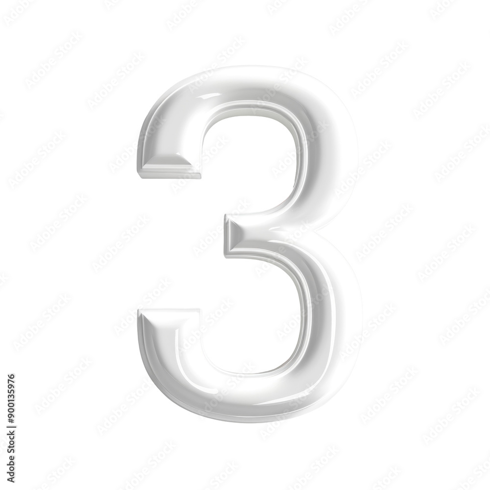 Futuristic White 3D Number Three Symbol on transparent Background Futuristic White 3D Number Three Symbol on transparent Background
