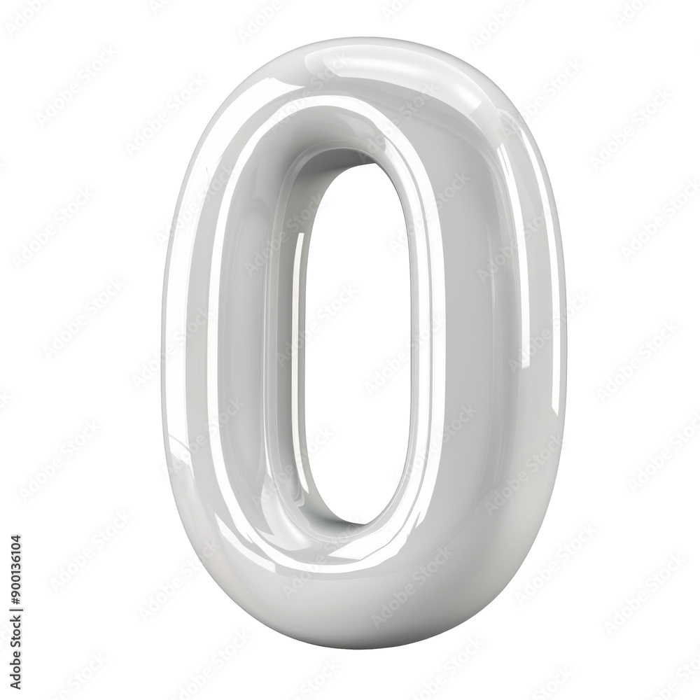 Futuristic White 3D Number Zero Symbol on transparent Background Futuristic White 3D Number Zero Symbol on transparent Background