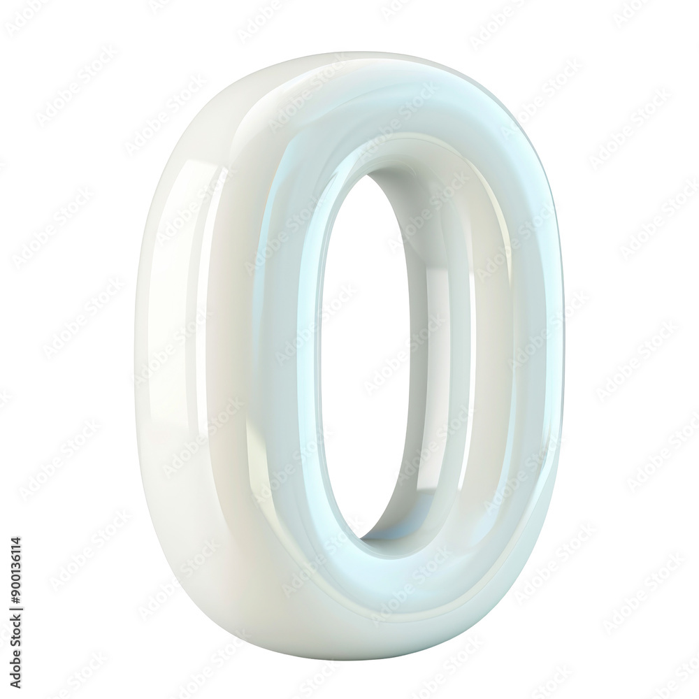 Futuristic White 3D Number Zero Symbol on transparent Background Futuristic White 3D Number Zero Symbol on transparent Background