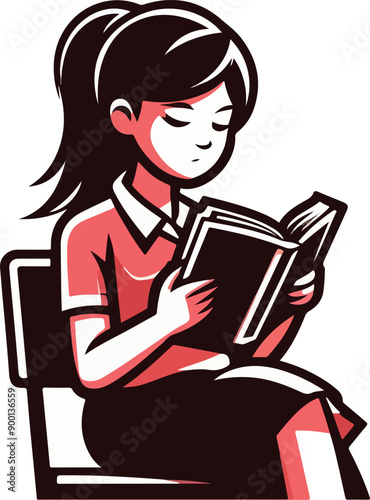 Student Reading - Cartoon Silhouette Vector Adobe Illustrator Artwork