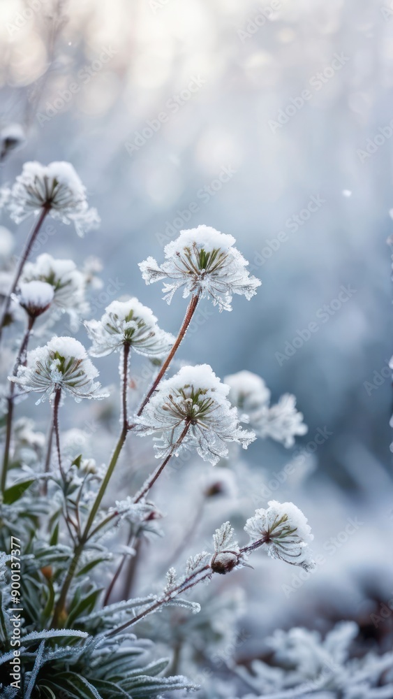 a close up of a plant with snow on it