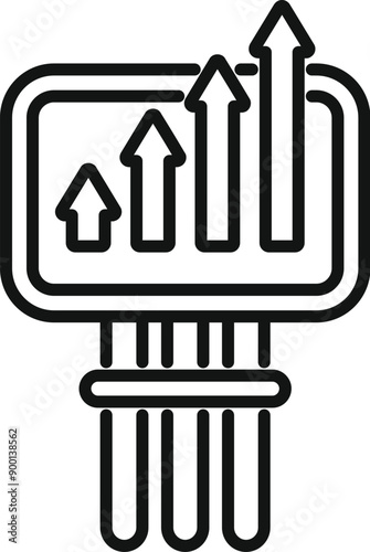 Server room monitoring system is displaying increasing uptime, represented by upward trending arrows on a screen
