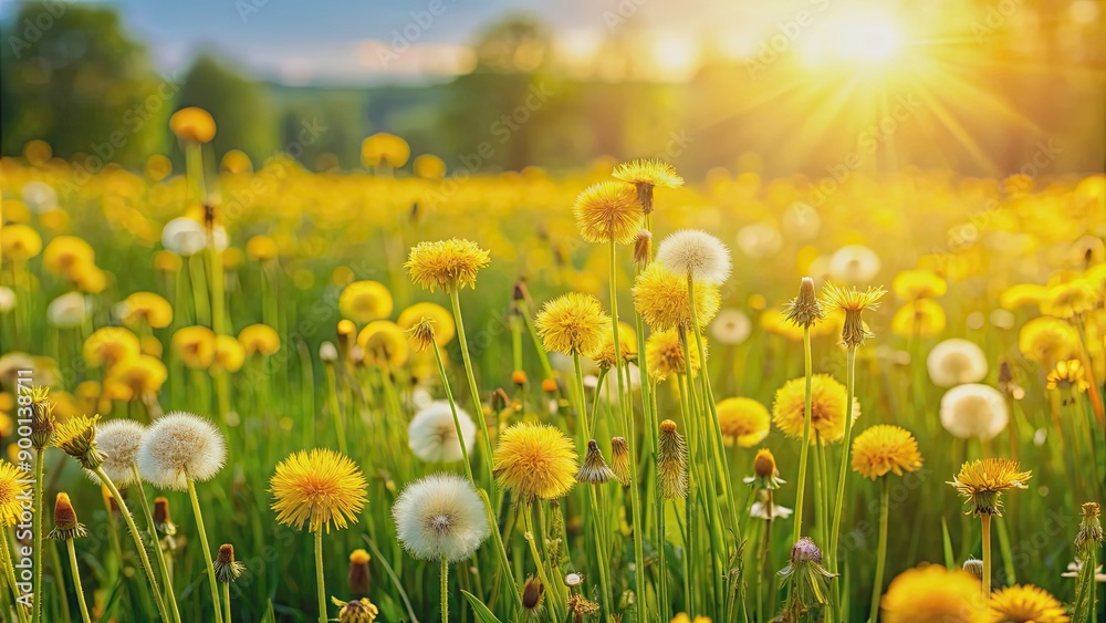Fluffy yellow wildflowers in a sunny meadow , nature, wildflowers, yellow, cute, fluffy, sunny, meadow, spring, summer, soft focus