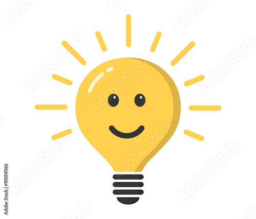 Yellow smiling light bulb on white background, vector eps10 illustration