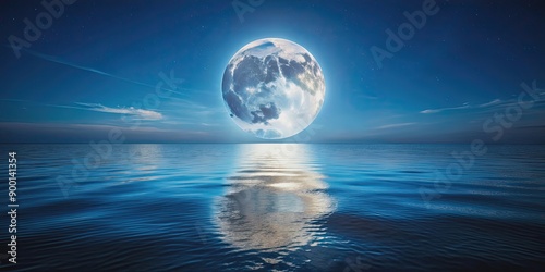 Bright full moon shining over calm ocean water with moonlight reflection , Moonlight, ocean, landscape, full moon, night