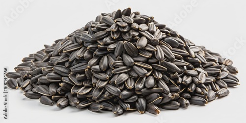 A pile of black oil sunflower seeds for wild bird feed on a clean background, wildlife, nature, bird feeding