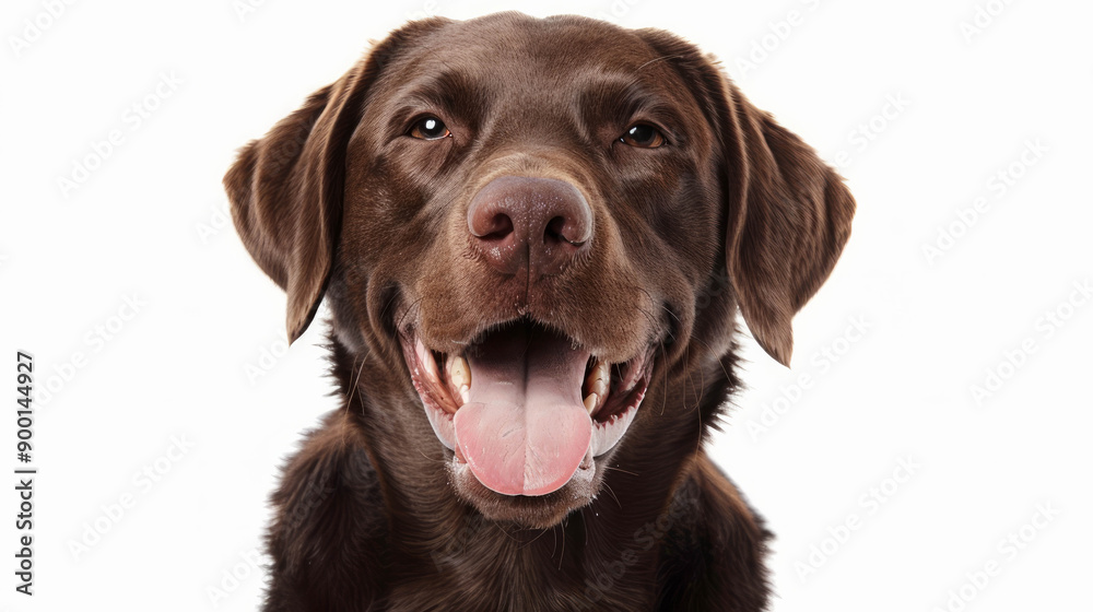 Joyful chocolate labrador facing the camera on a white background, mouth closed. AI generative. Joyful chocolate labrador facing the camera on a white background, mouth closed. AI generative.