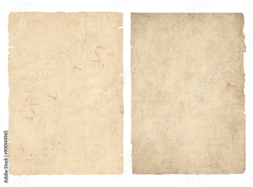 Vintage old paper sheets or parchment with ripped torn edges. Antique ragged worn paper background textures