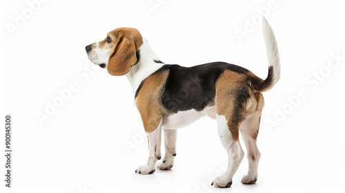 Cute standing Beagle isolated on white. AI generative.