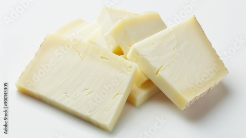 Caprino cheese slices on white, delicious Italian snack. AI generative.