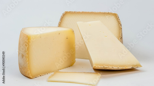 Italian semistagionato cheese, gourmet appetizer on white. AI generative. photo