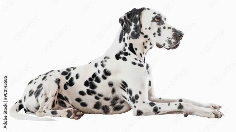 Dalmatian dog laying down, side profile, in pop-inspired realism style. AI generative. Dalmatian dog laying down, side profile, in pop-inspired realism style. AI generative.