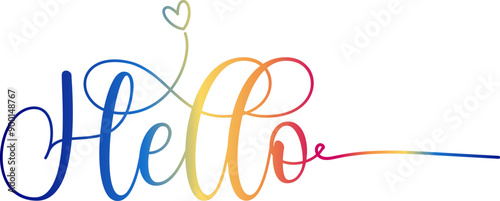 Hello. Lettering for banner, poster and sticker concept with text Hello. Icon message Hello on white background, geometric memphis style. Calligraphic simple logo. Vector Illustration