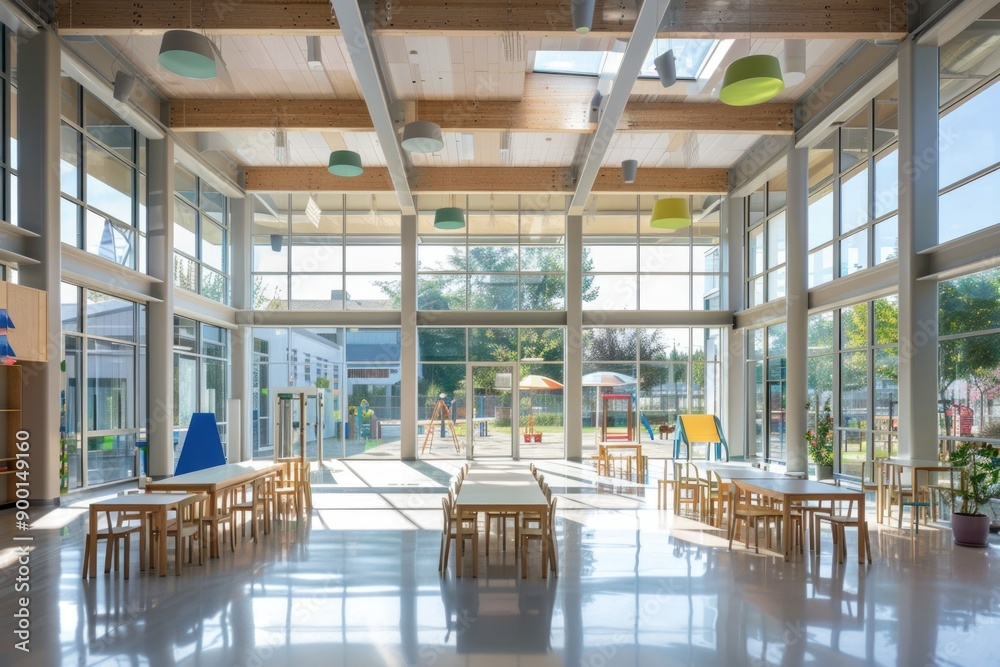 Modern School Atrium with Large Windows and Natural Lighting for Flexible Learning Environments Modern School Atrium with Large Windows and Natural Lighting for Flexible Learning Environments