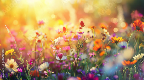 Colorful Wildflower Meadow in Village