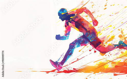 Vibrant Runner Poised at the Start Line: A Colorful Silhouette against a White Background, Ideal for Dynamic Sports Designs and Motivational Graphics.