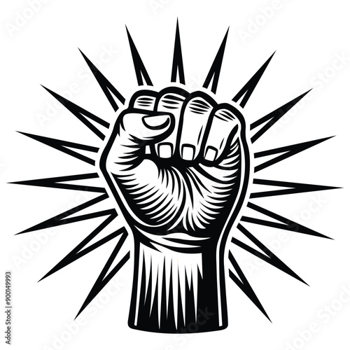 "May Day Hand Vector Silhouette: Power and Solidarity Symbol"