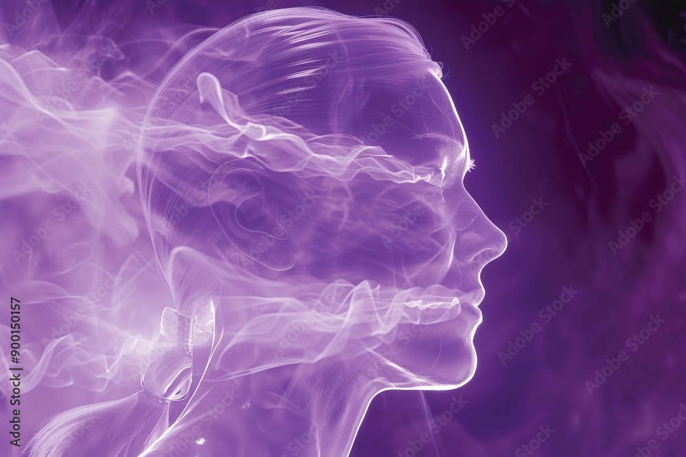 Abstract Female Profile in Purple Hues with Ethereal Smoke Effects Abstract Female Profile in Purple Hues with Ethereal Smoke Effects