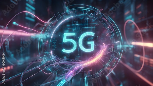 Wallpaper Mural A colorful image of a 5G logo with a purple and blue background Torontodigital.ca