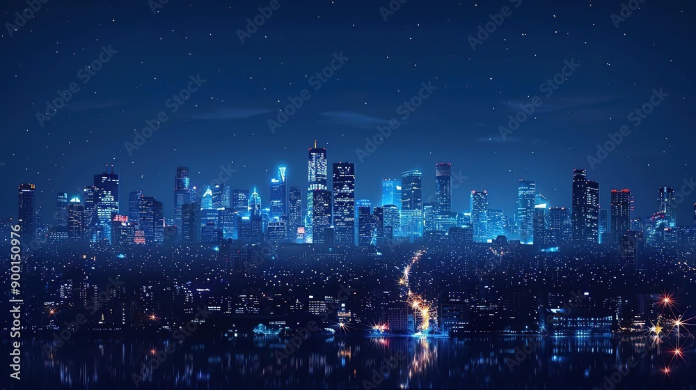 Night City Skyline with Stars - Digital Illustration Night City Skyline with Stars - Digital Illustration