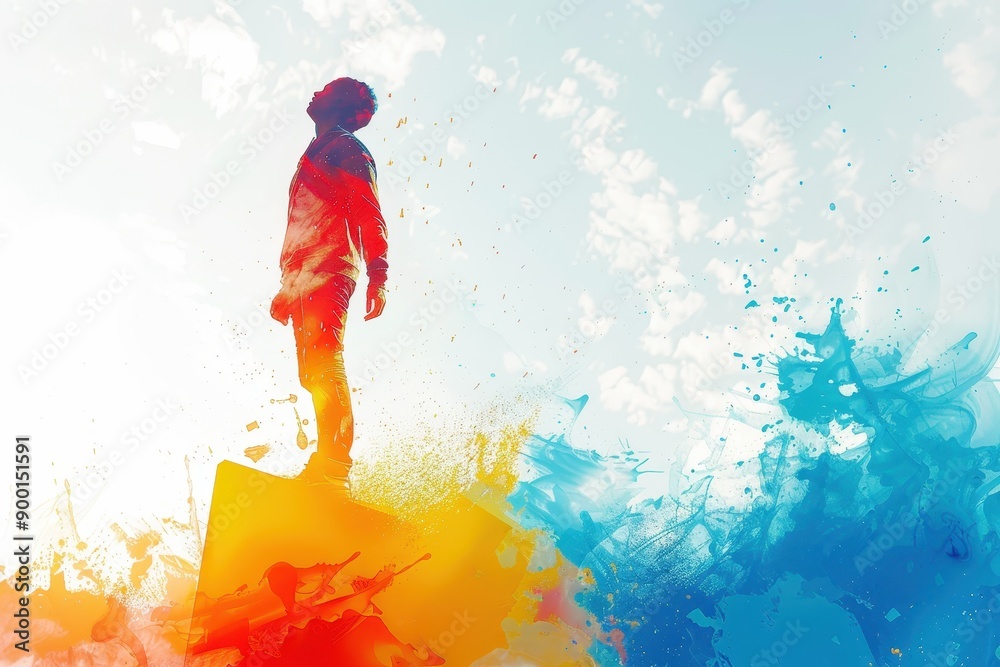 A Man Standing on a Cliff, Looking Up at the Sky A Man Standing on a Cliff, Looking Up at the Sky