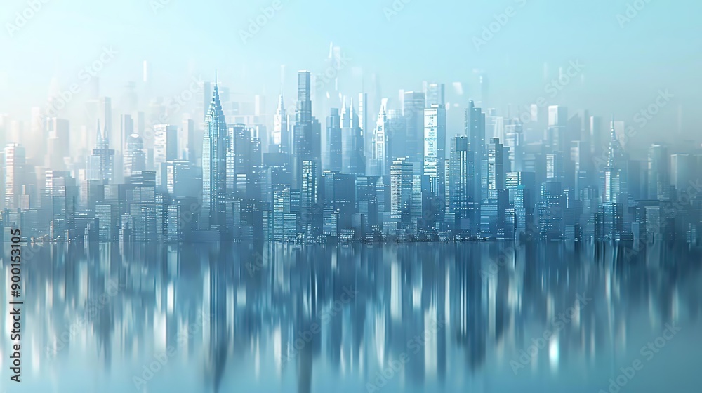 Cityscape Illustration with Reflected Skyscrapers Cityscape Illustration with Reflected Skyscrapers