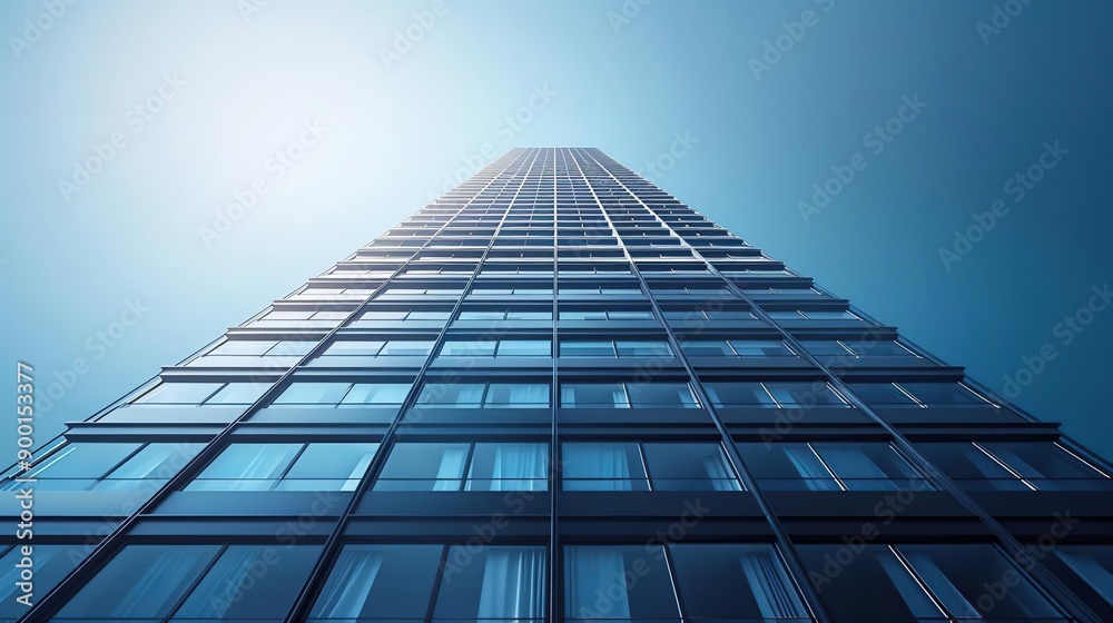Modern Glass Skyscraper Building with Blue Sky 3D Illustration Modern Glass Skyscraper Building with Blue Sky 3D Illustration