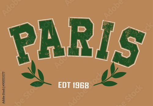 Vintage typography retro college varsity Paris slogan print with grunge effect for graphic tee t shirt or sweatshirt - Vector
