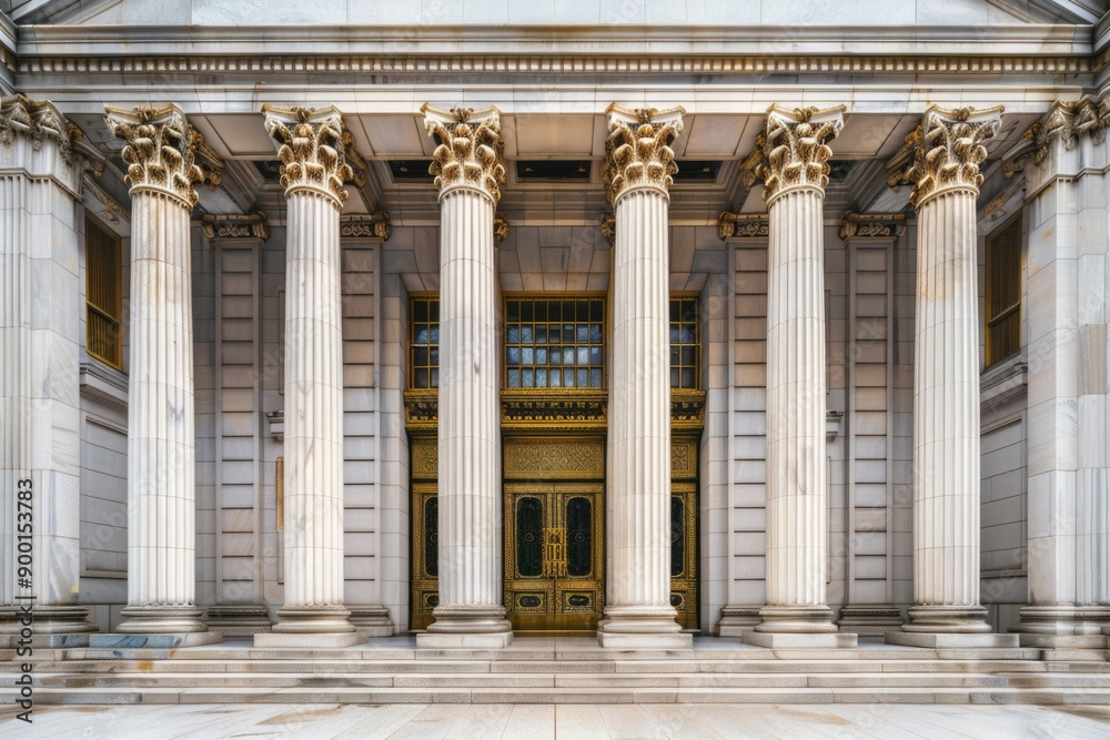 Obraz premium Magnificent Exterior of a Modern Courthouse with Ornate Columns Suitable for Design Projects