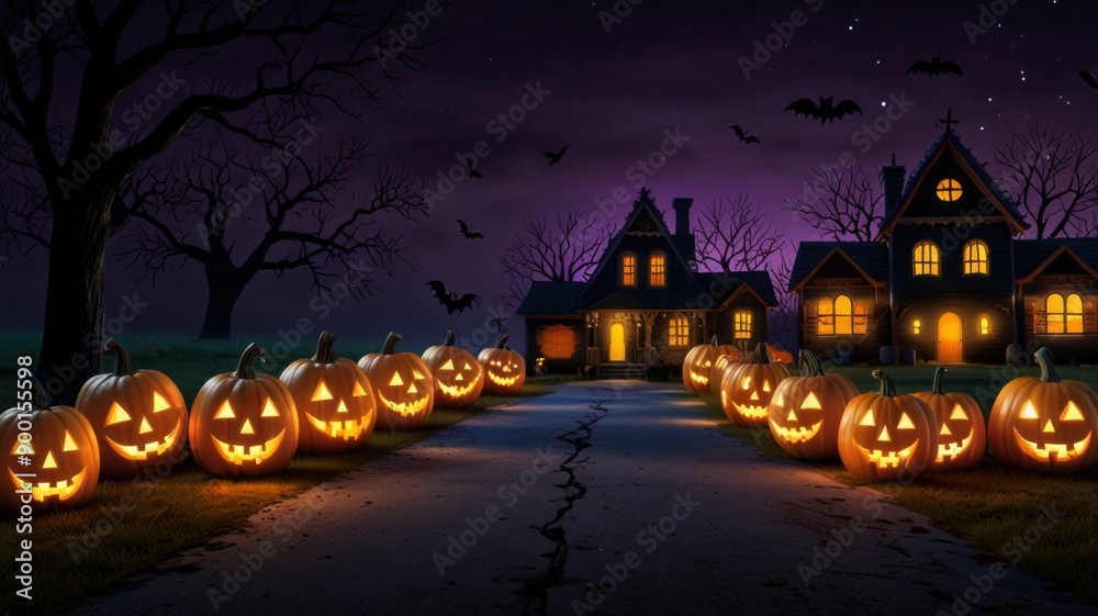 a vibrant and festive Halloween scene bursting with excitement. The illustration should feature a playful and spooky atmosphere with a mix of traditional Halloween a vibrant and festive Halloween scene bursting with excitement. The illustration should feature a playful and spooky atmosphere with a mix of traditional Halloween