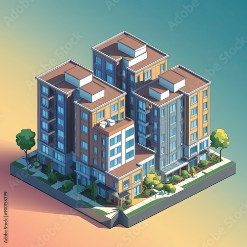 Isometric housing complex soft illustration