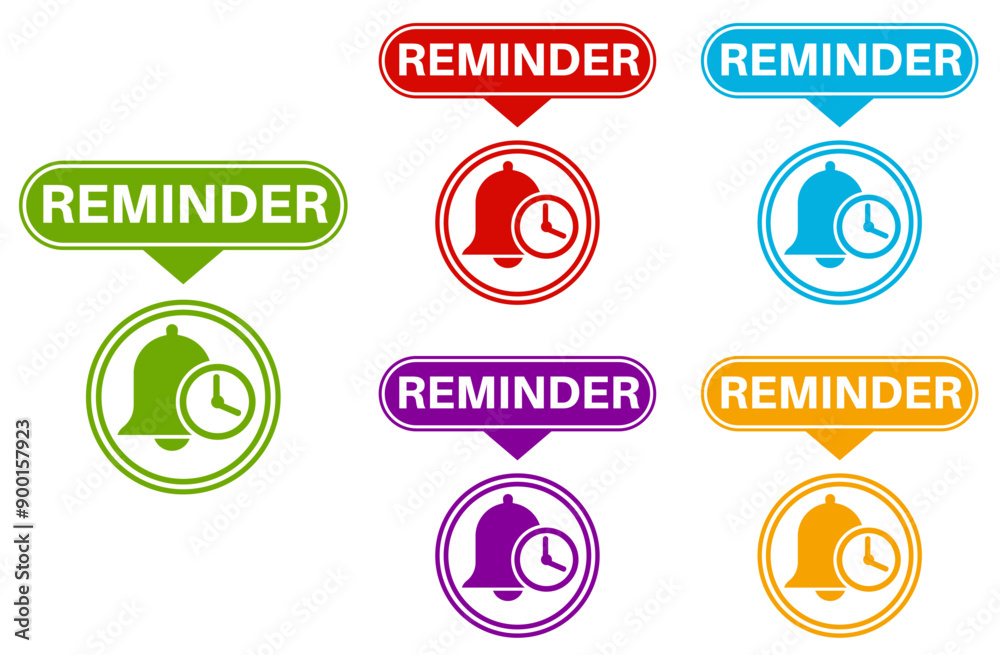 Set collections reminder trendy colorful icon sign. time notice labels design template Vector illustration Set collections reminder trendy colorful icon sign. time notice labels design template Vector illustration