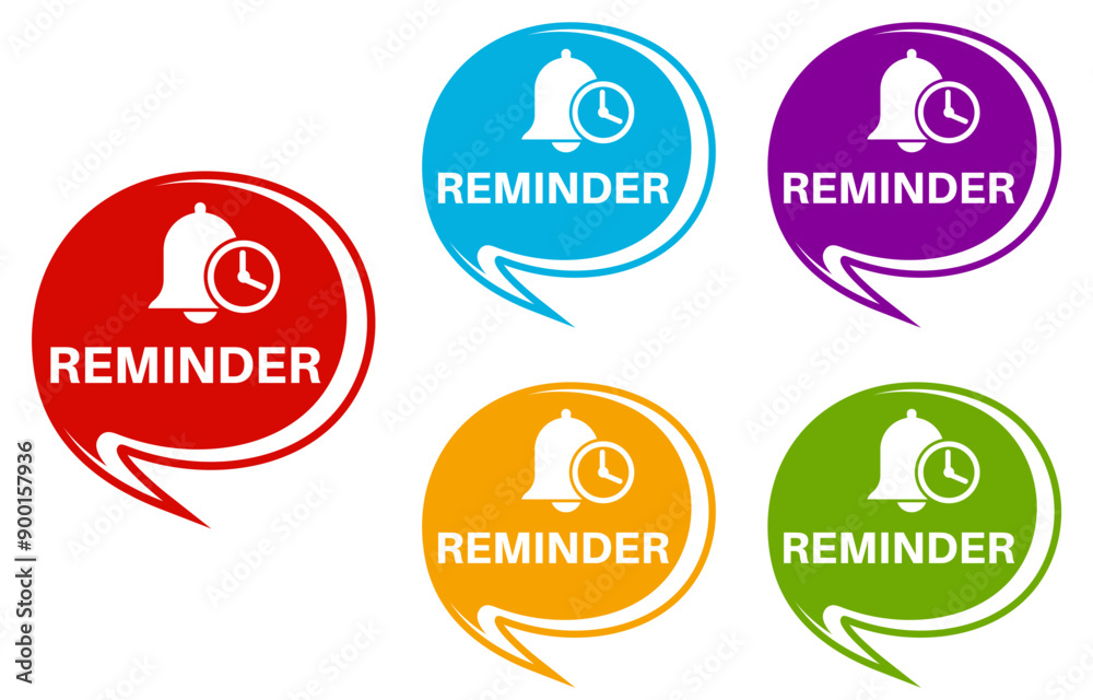 Set collections reminder trendy colorful icon sign. time notice labels design template Vector illustration Set collections reminder trendy colorful icon sign. time notice labels design template Vector illustration